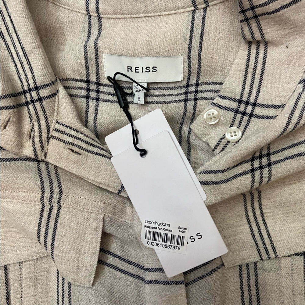 New! Reiss Sasha long sleeve plaid check dress grey white 2839 - Picture 14 of 14